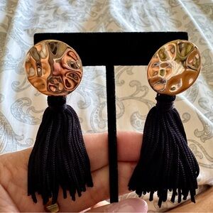 Gold and black tassel post dangling earrings